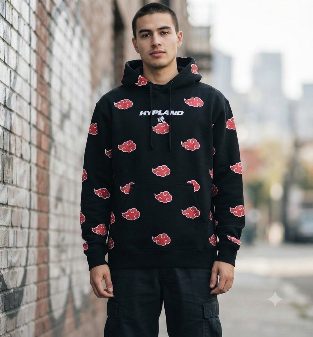 Hypland x Naruto Akatsuki Cloud Hoodie Black Anime Graphic Streetwear NWT M